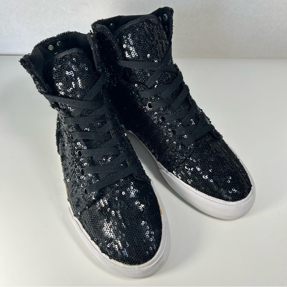 SUPRA Skytops Sparkly Sequin Hi Tops Black Sneakers Shoe SW12029; Women’s Sz 8.5 - Picture 7 of 16